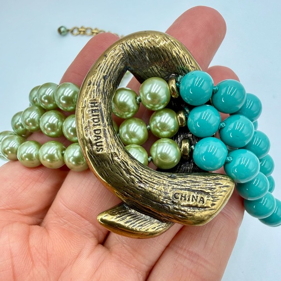 RARE Heidi Daus Retired Asymmetrical Pearl Turquoise Opal Necklace 14-18” Choker - Picture 6 of 17